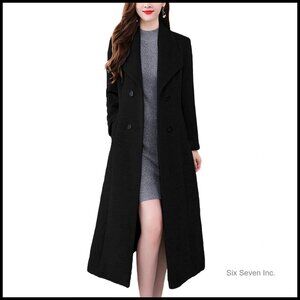 Wool Blend Pea Coat Double Breasted Trench Maxi Long Winter Overcoat